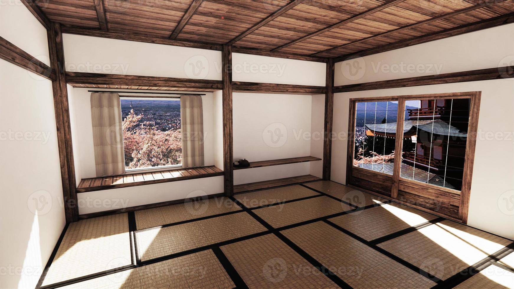 interior design,modern living room with tatami mat and traditional japanese door on best window view. 3d rendering photo