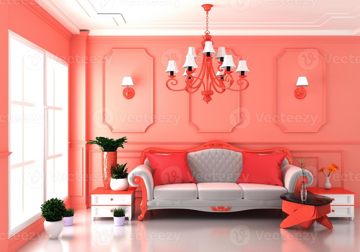 Living coral luxury room interior y decoración de lujo style.3d representación foto