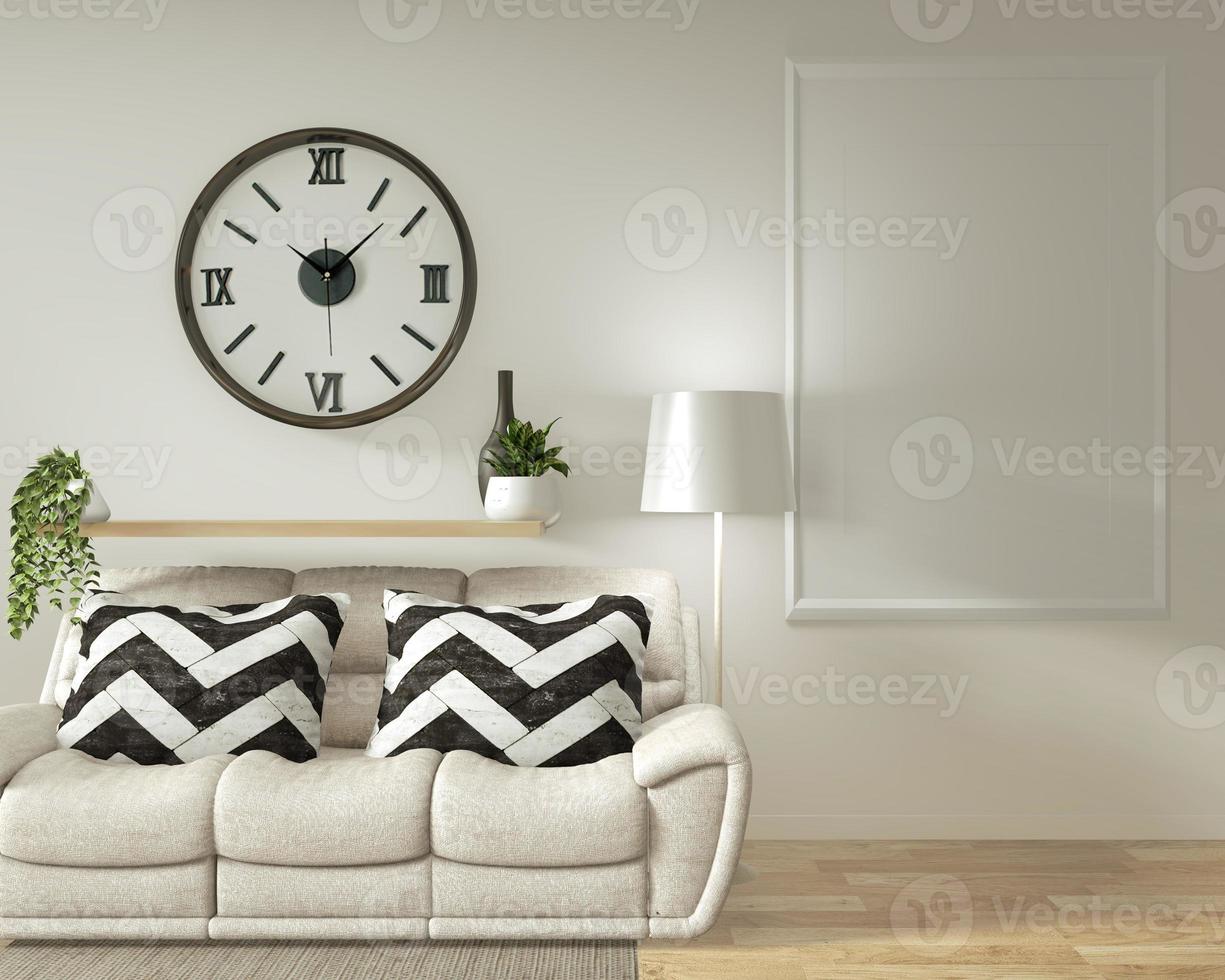Interior poster frame mock up living room with  white sofa room minimal design. 3D rendering. photo