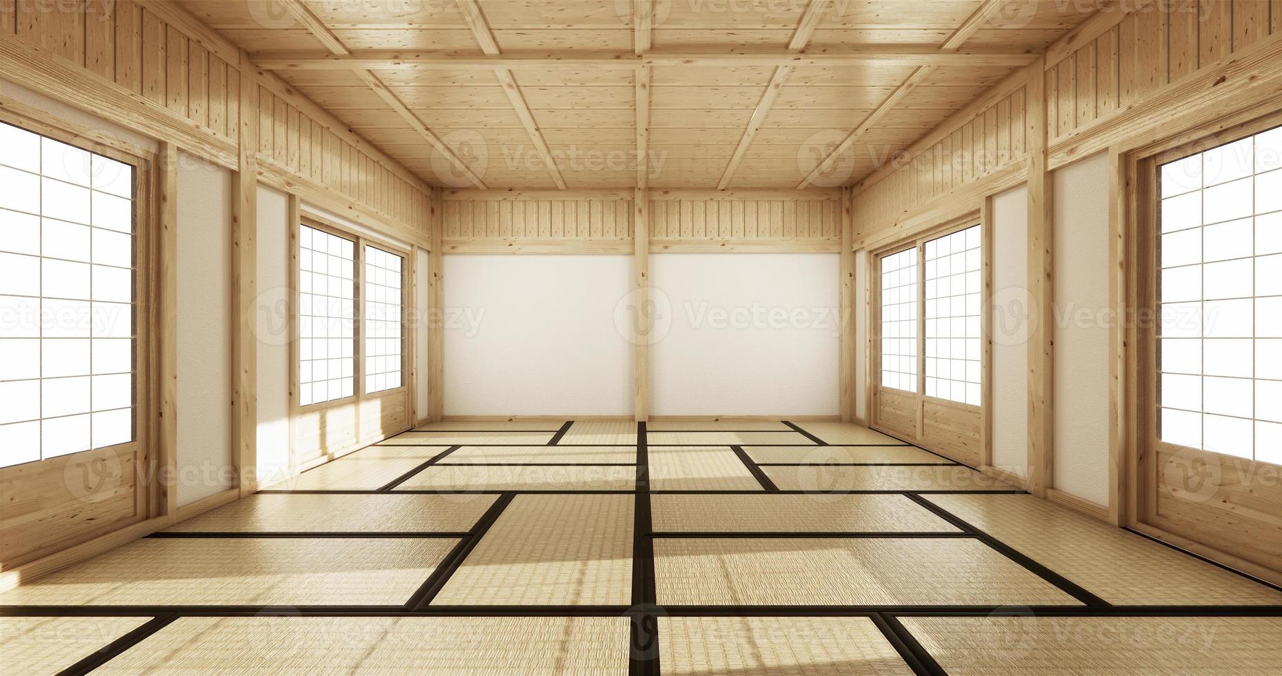 sala de yoga vacía inteior con piso de tatami representación 3d foto