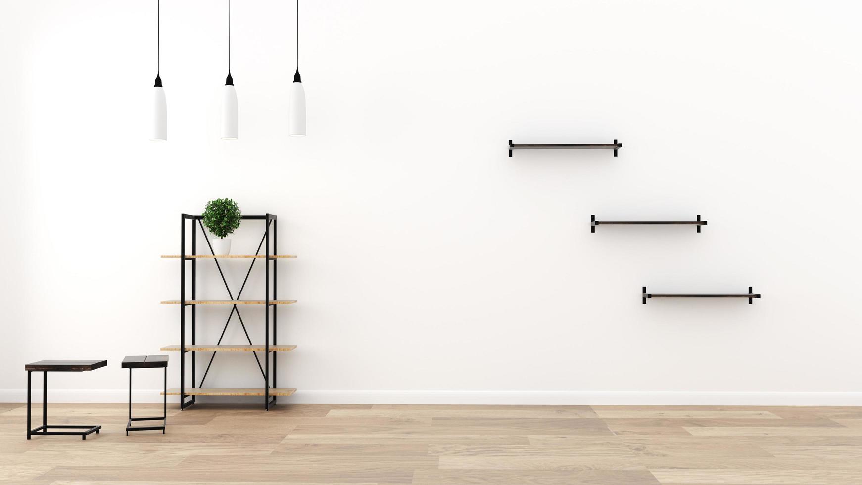 Living Room Interior on empty white wall background - minimal design, 3D rendering photo