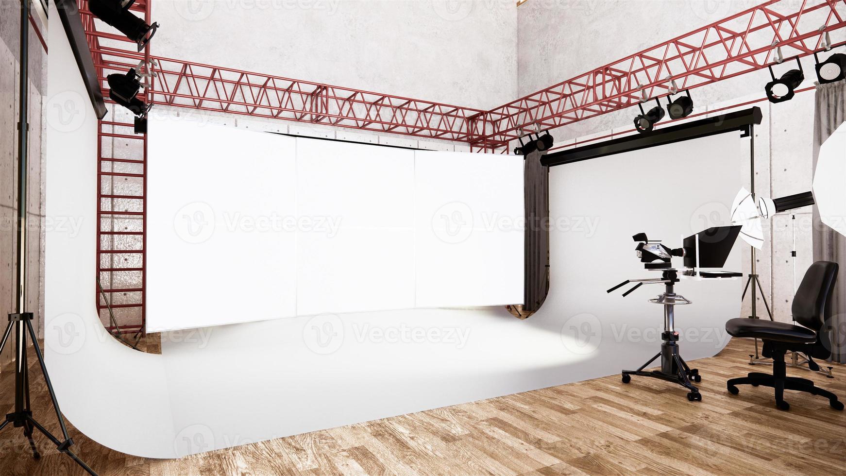 Studio - Modern Film Studio with white Screen. 3D rendering photo
