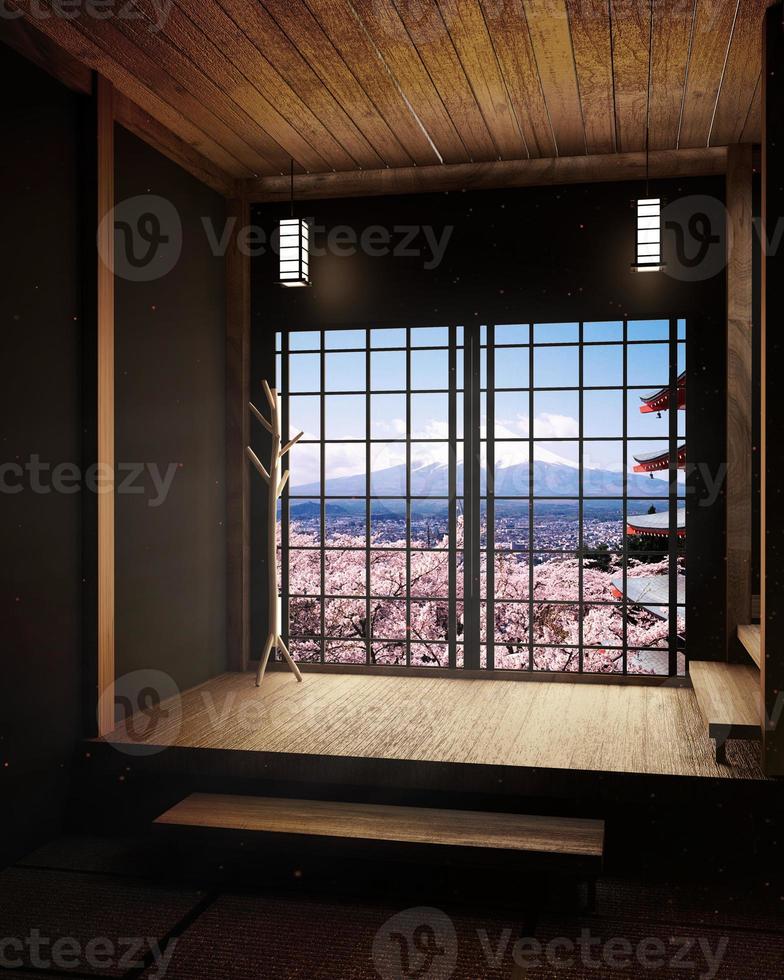 Room minimal design with Tatami mat floor and Japanese, empty room interior, 3D rendering photo