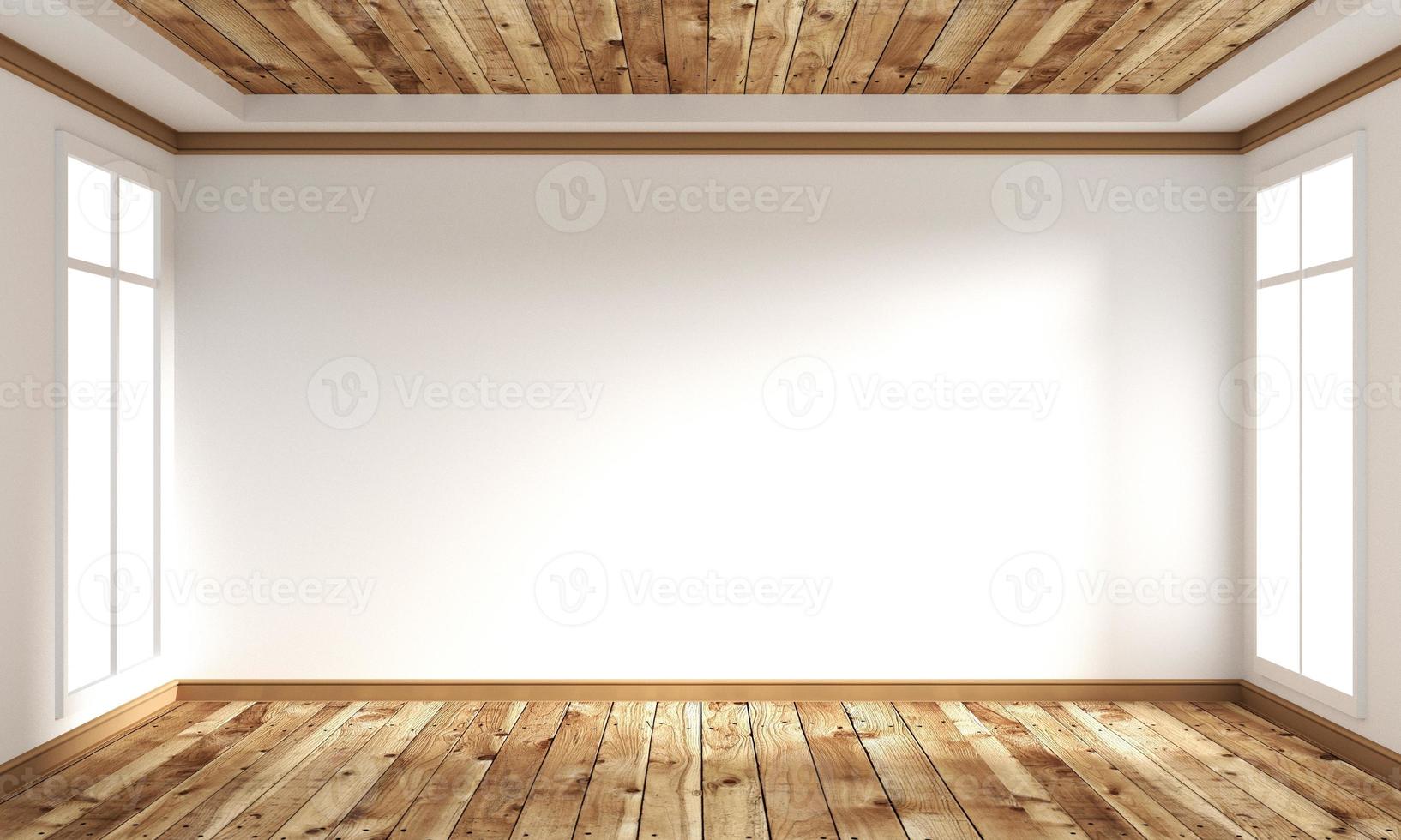 wooden floor Japanese style - empty room interior. 3D rendering photo