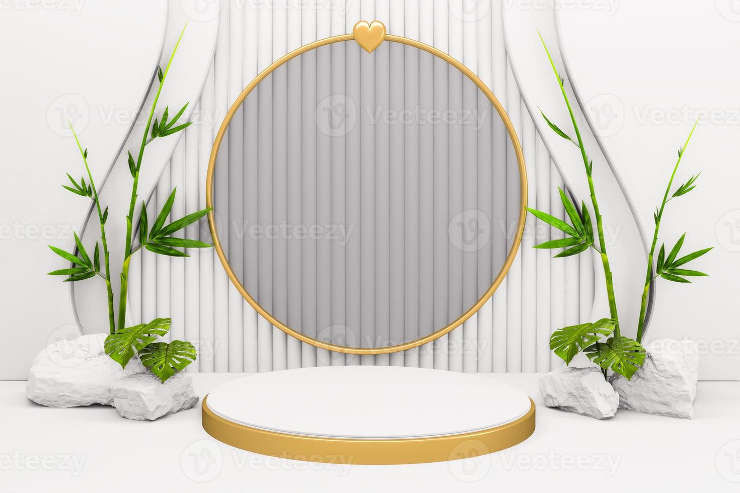 Tropical  Podium minimal geometric and bamboo japanese decoration .3D rendering photo
