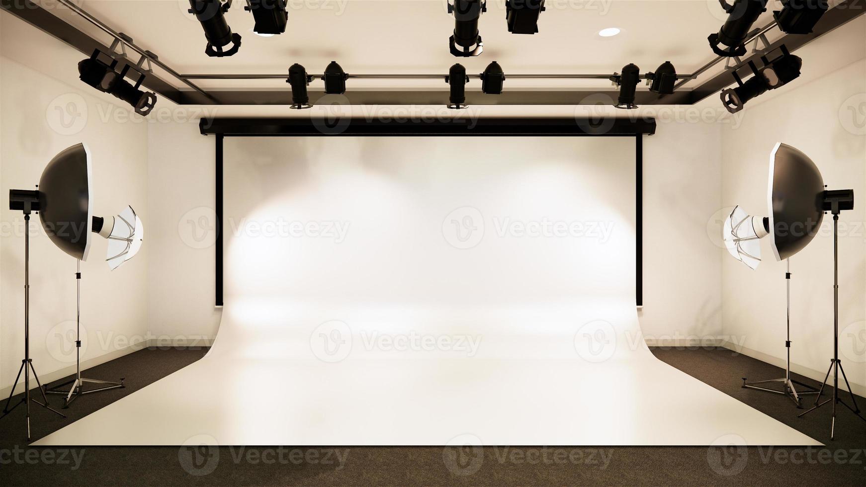 studio - estudio de cine moderno con pantalla blanca. Representación 3d foto