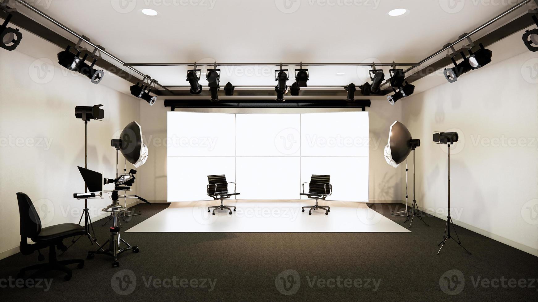 Studio - Modern Film Studio with white Screen. 3D rendering photo