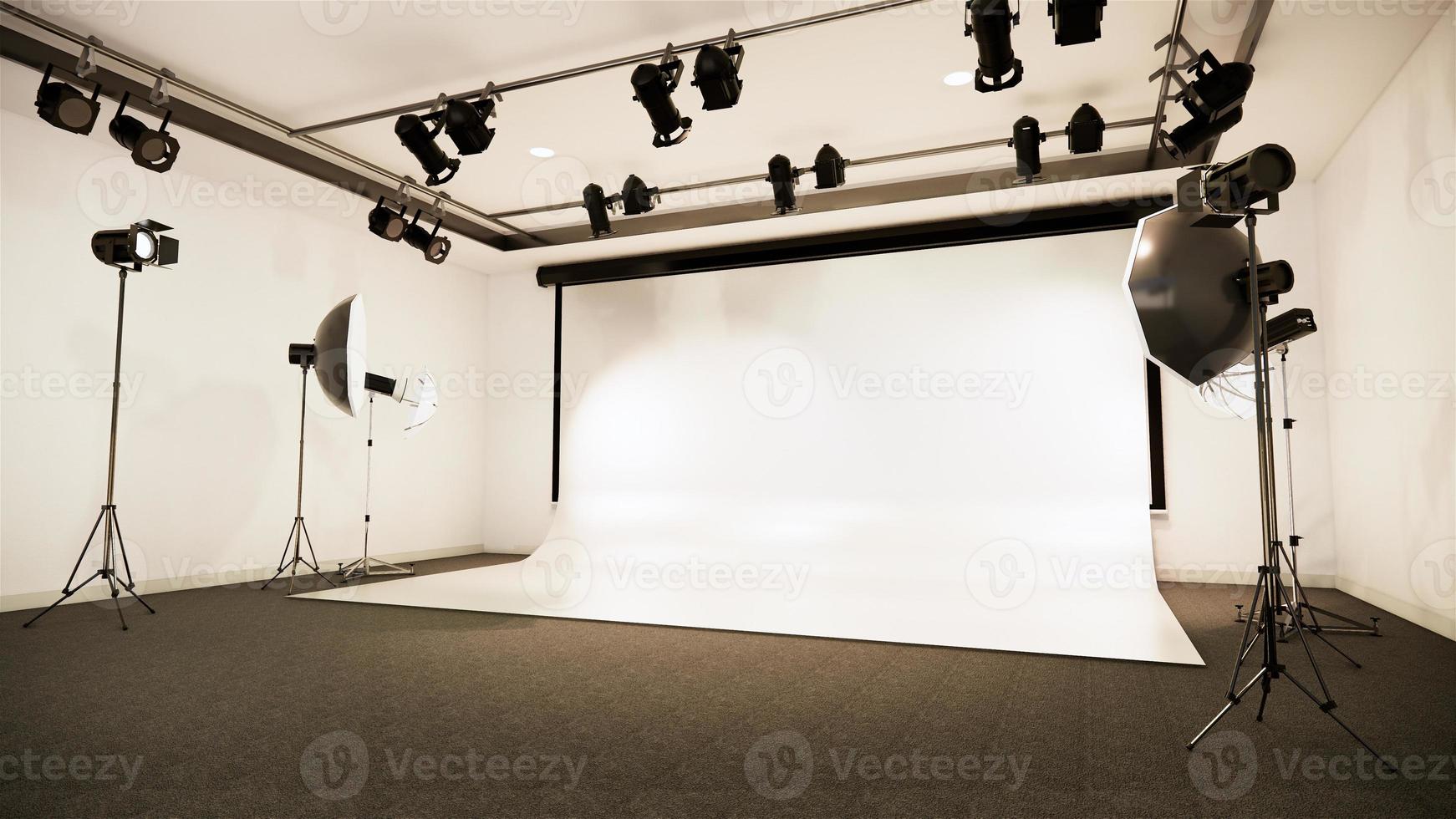 Studio - Modern Film Studio with white Screen. 3D rendering photo