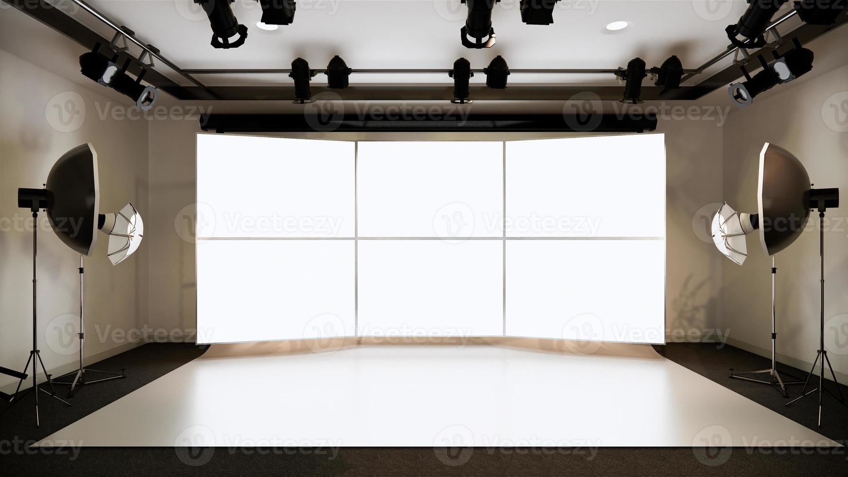 Studio - Modern Film Studio with white Screen. 3D rendering photo