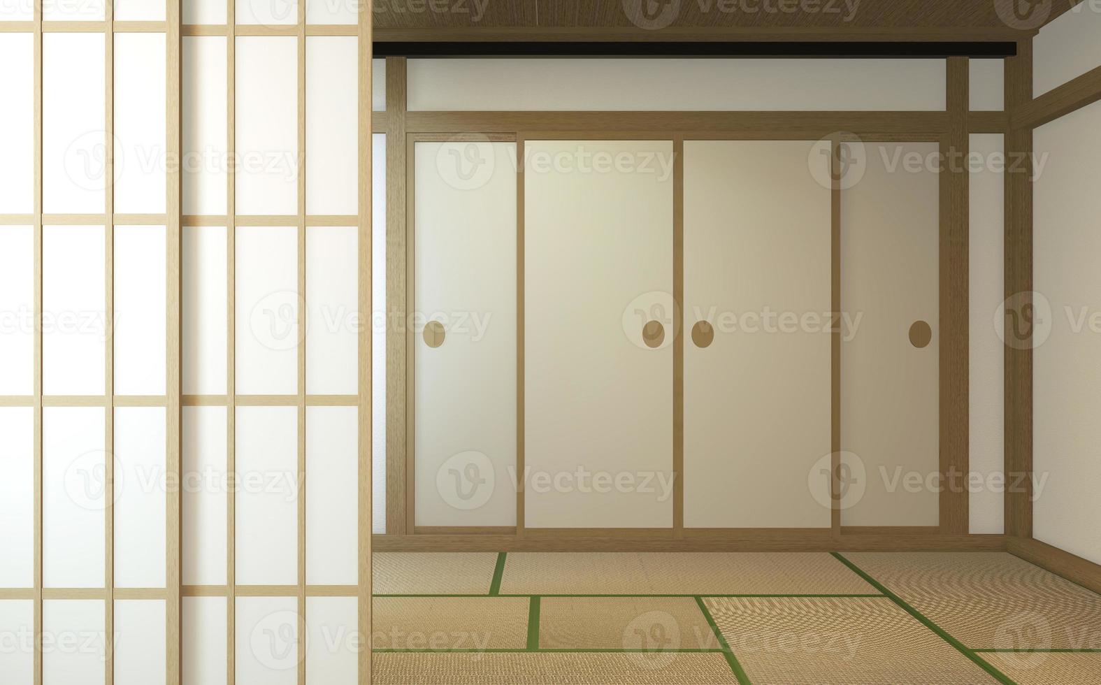 Elegant Interior De La Habitacion Nihon With Papel De La Puerta Y Estante Del Gabinete. Representación 3d foto