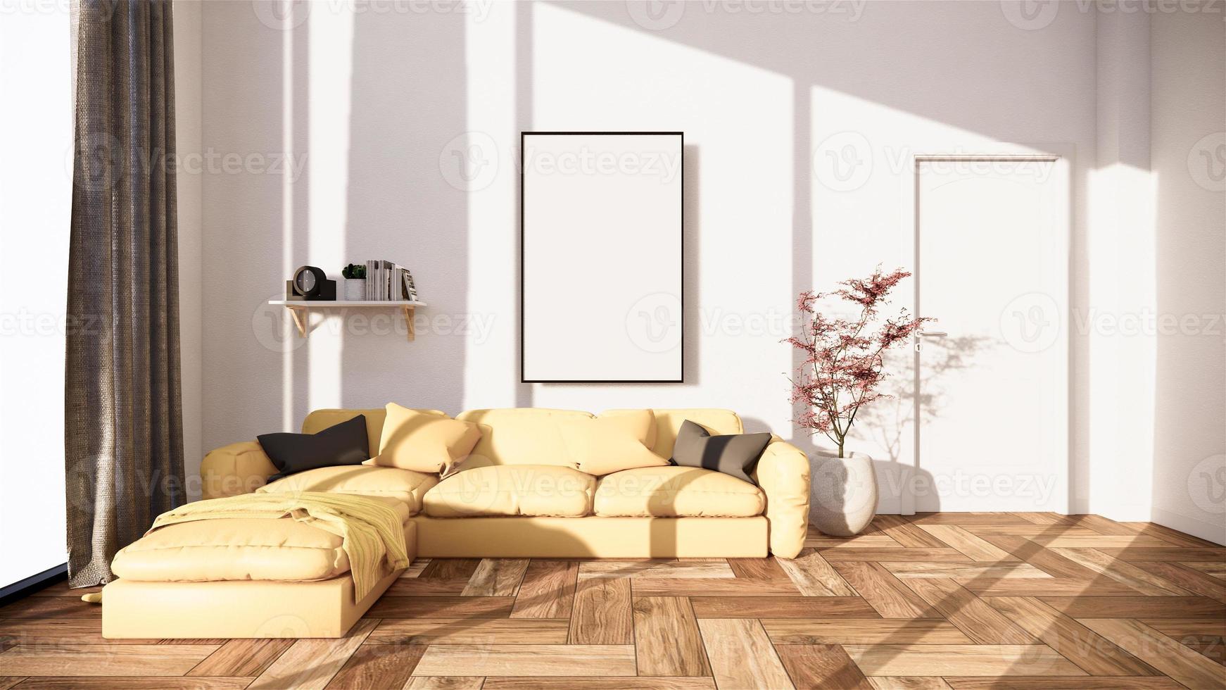 Interior scene mock up with yellow sofa and decoration on room minimalism. 3D rendering photo