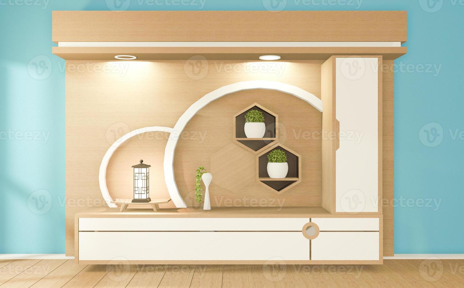 Tv cabinet in tropical empty room Japanese - zen style,minimal designs. 3D rendering photo