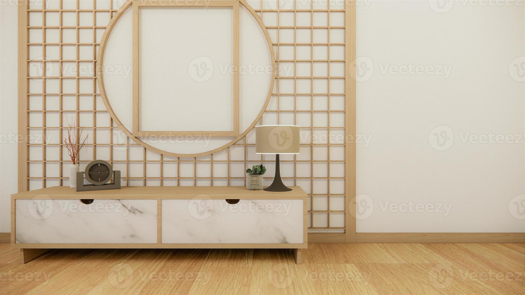 Tv on wooden cabinet in modern empty room and white wall on white floor room tropical style. 3d rendering photo