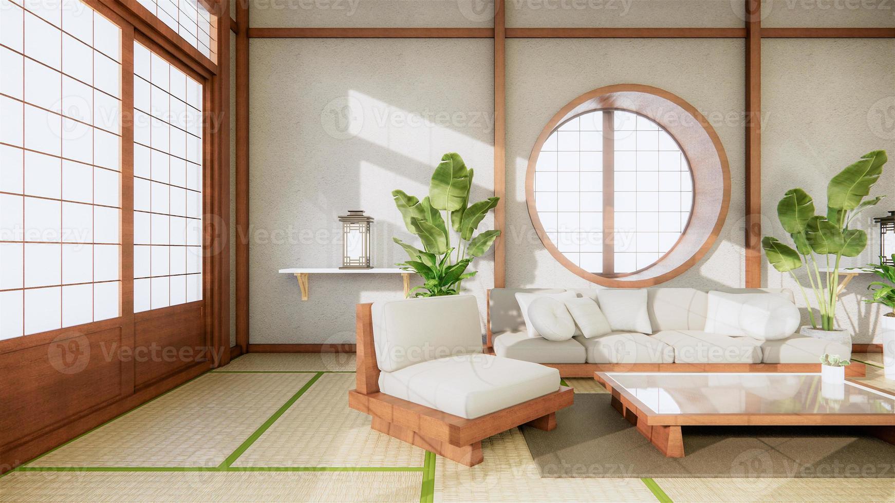 sofá de estilo japonés en la habitación de Japón y el fondo blanco proporciona una ventana para la edición. foto