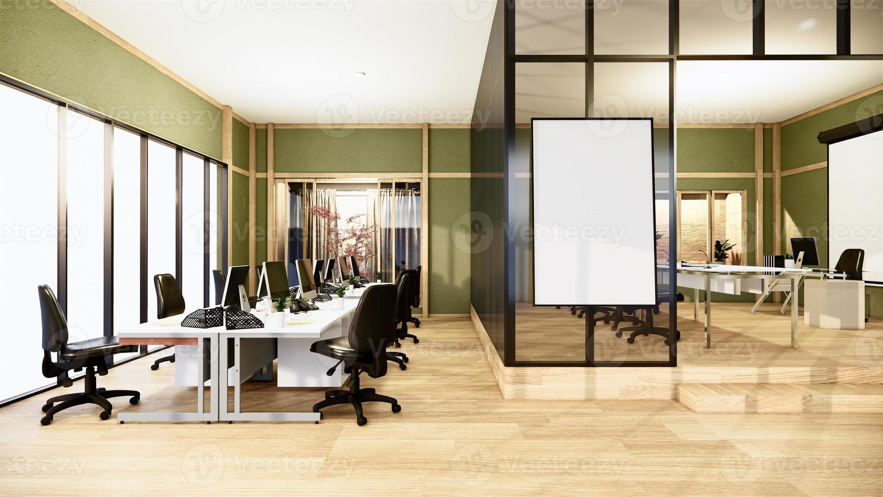 oficina de negocios - hermosa sala de reuniones y mesa de conferencias de Japanroom, estilo moderno. Representación 3d foto