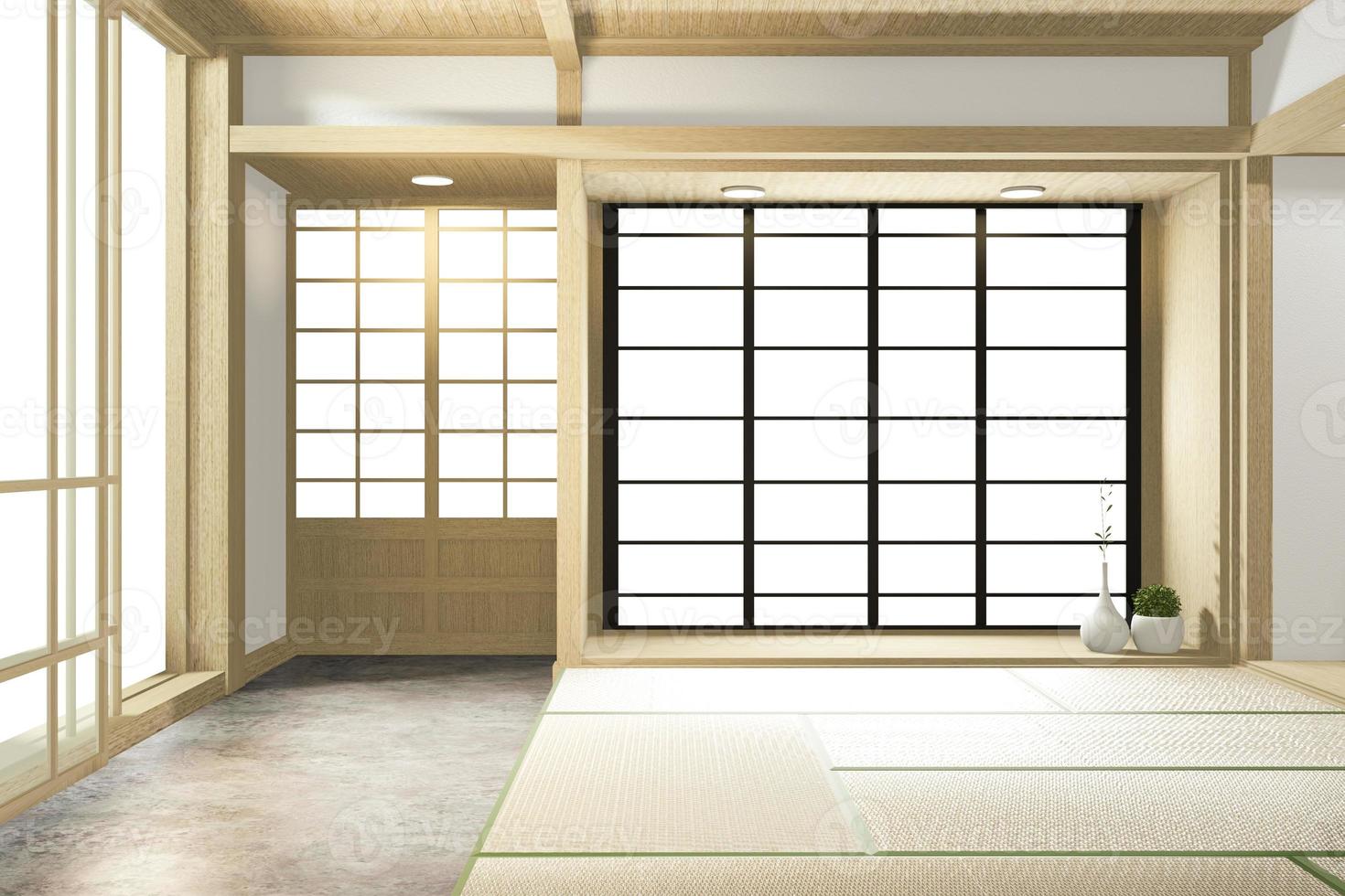 Empty big room Japanese tropical style. 3D rendering photo