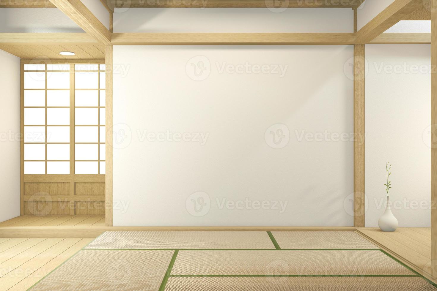 Habitación grande vacía estilo tropical japonés. Representación 3d foto