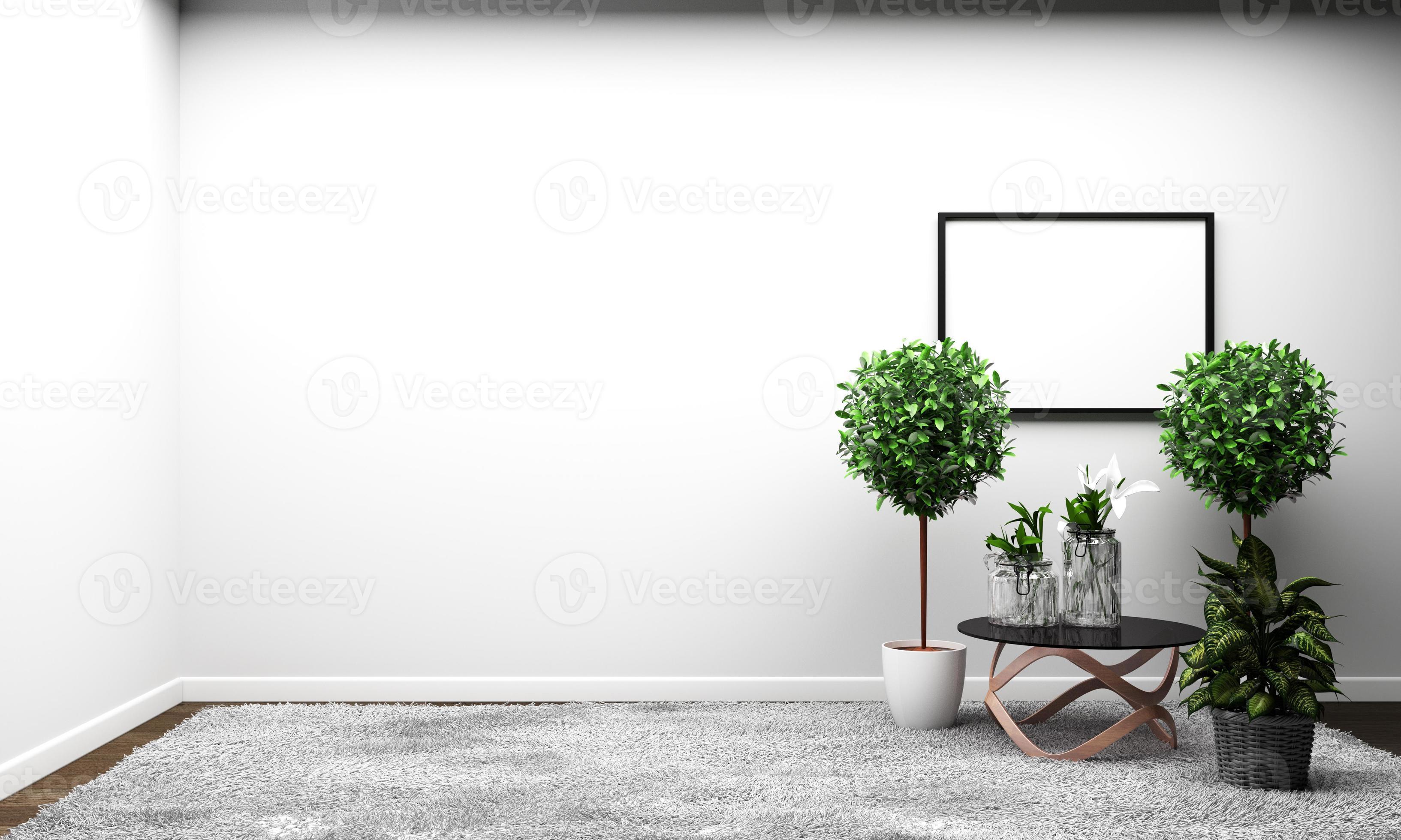 White carpet in white wooden floor on a white empty room. 3D rendering