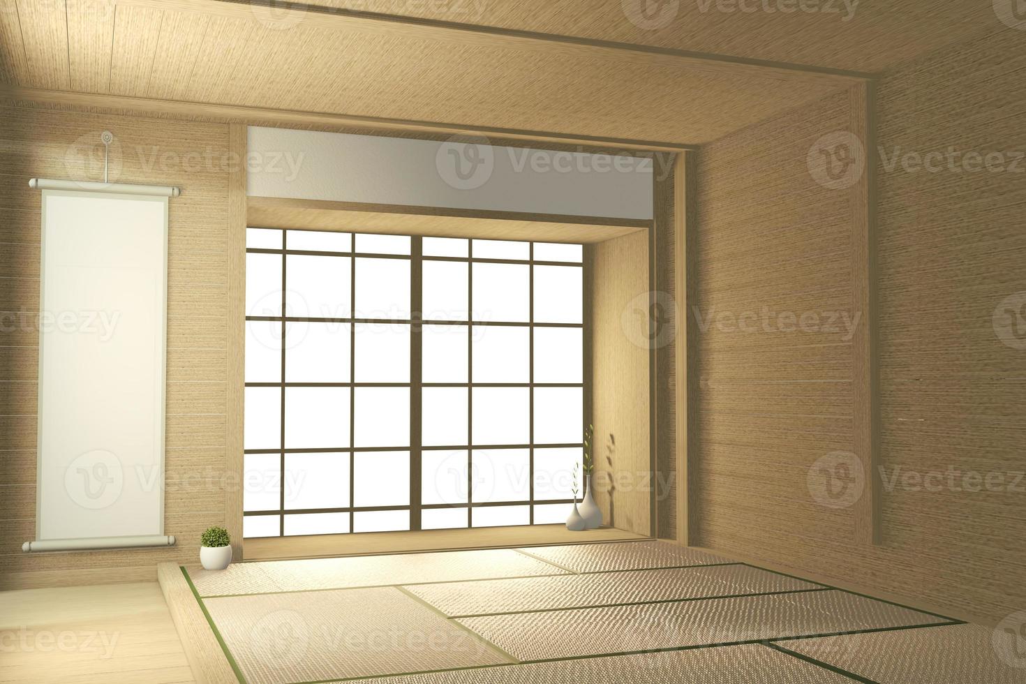 Empty big room Japanese tropical style. 3D rendering photo