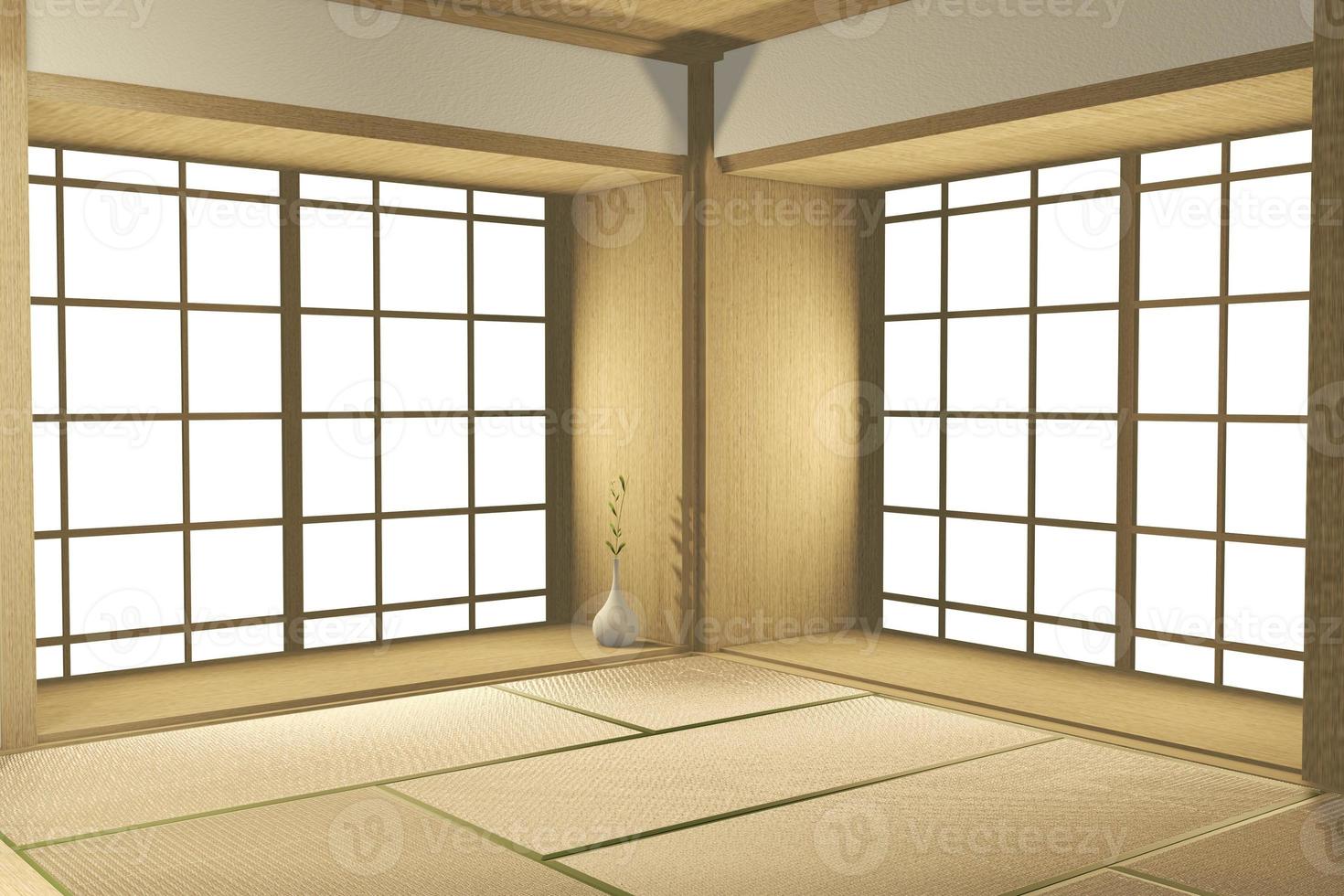 Habitación grande vacía estilo tropical japonés. Representación 3d foto