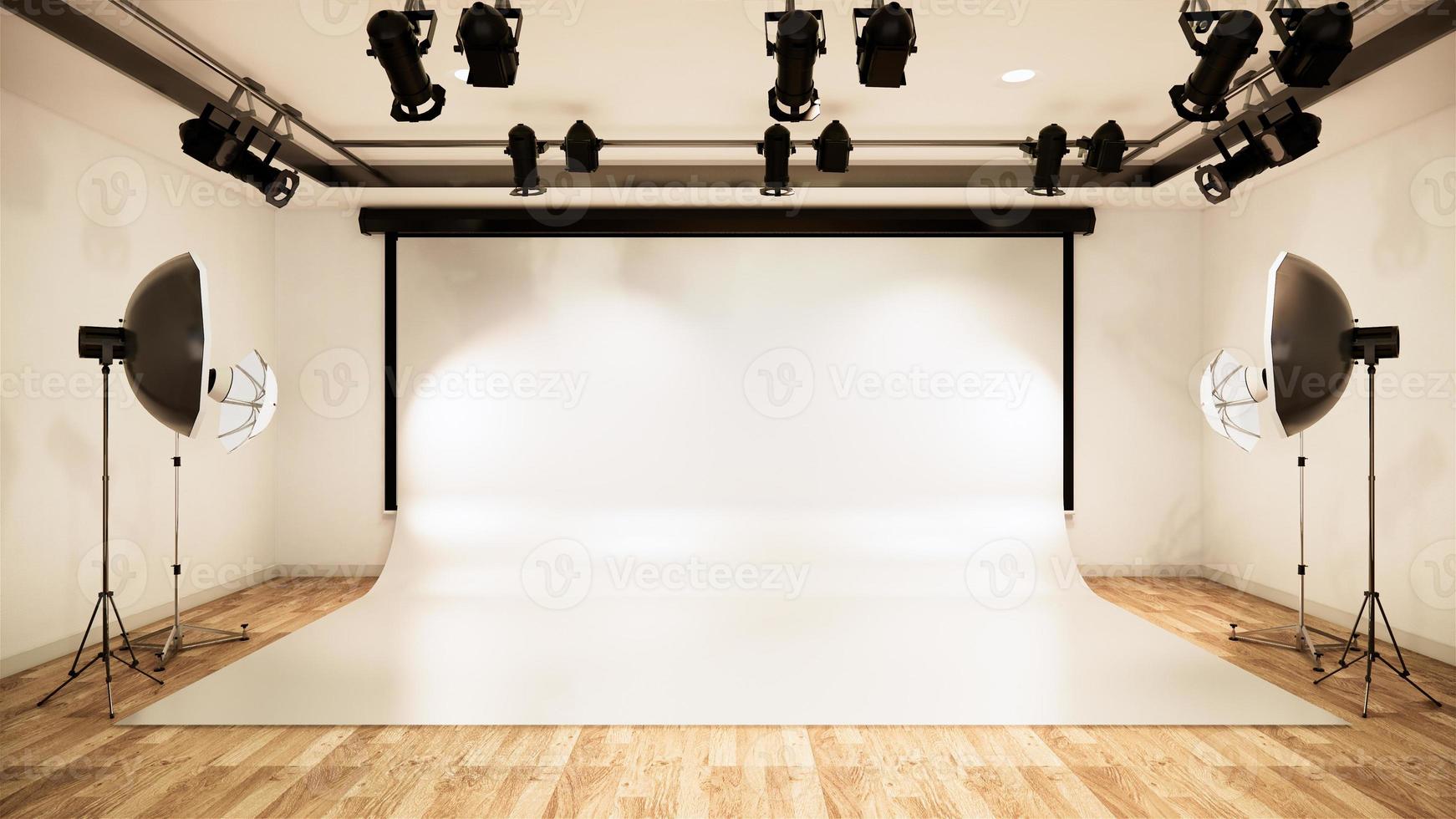 Studio - Modern Film Studio with white Screen. 3D rendering photo