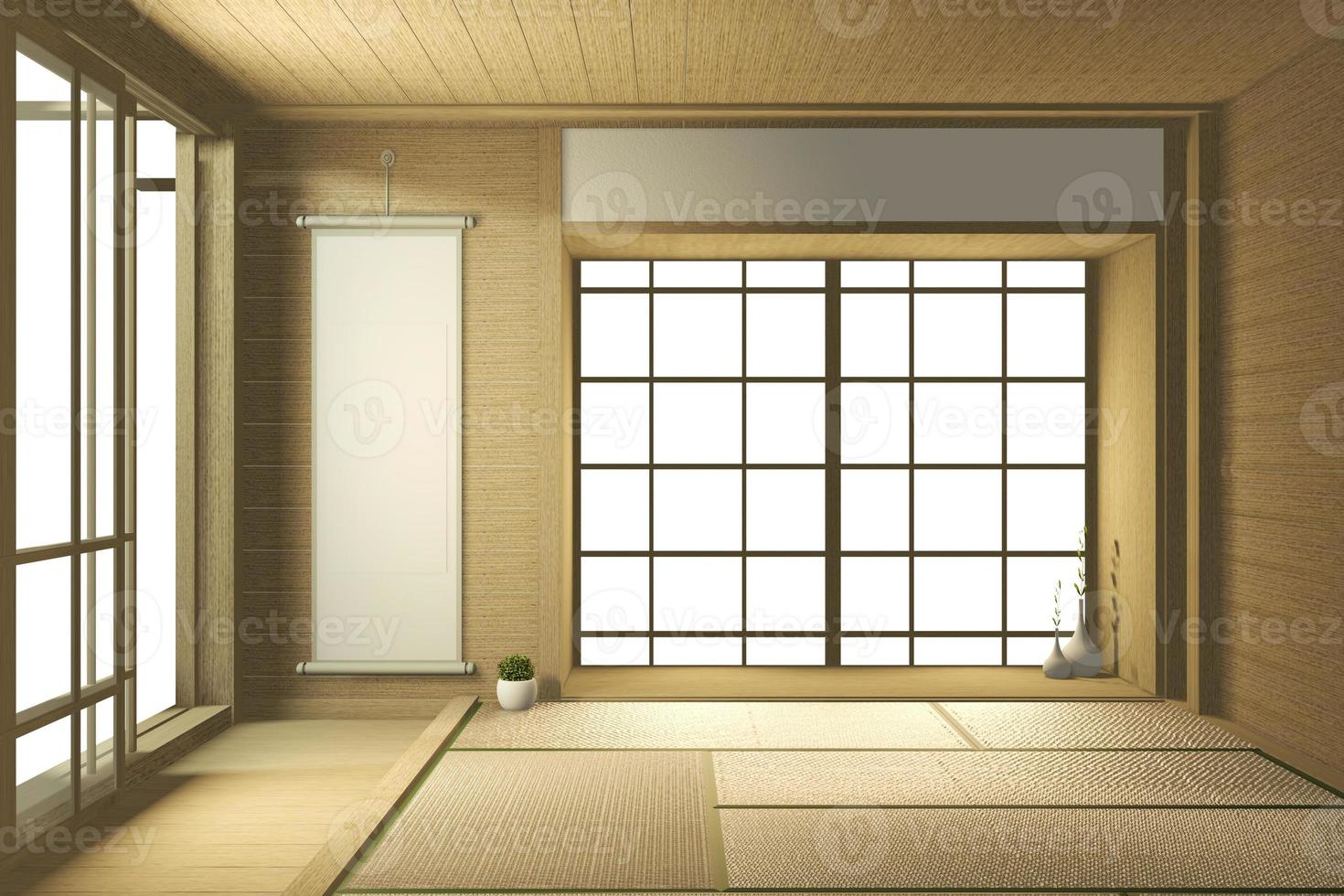 Empty big room Japanese tropical style. 3D rendering photo