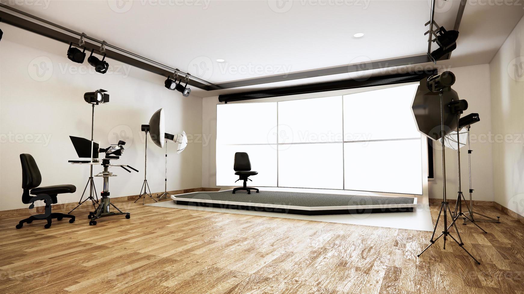 Studio - Modern Film Studio with white Screen. 3D rendering photo