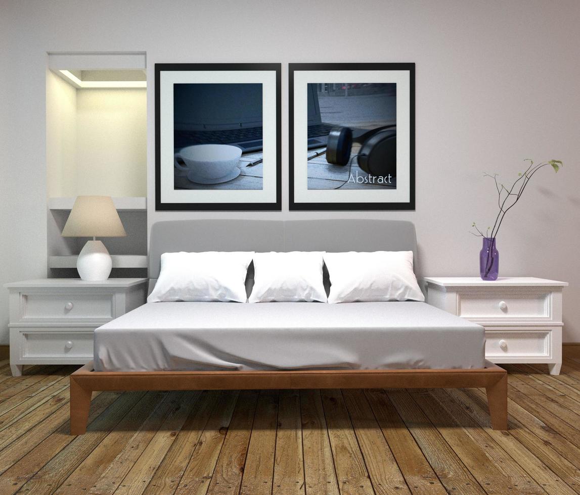 Bed room interior - Classic style - Original room style. 3D rendering photo