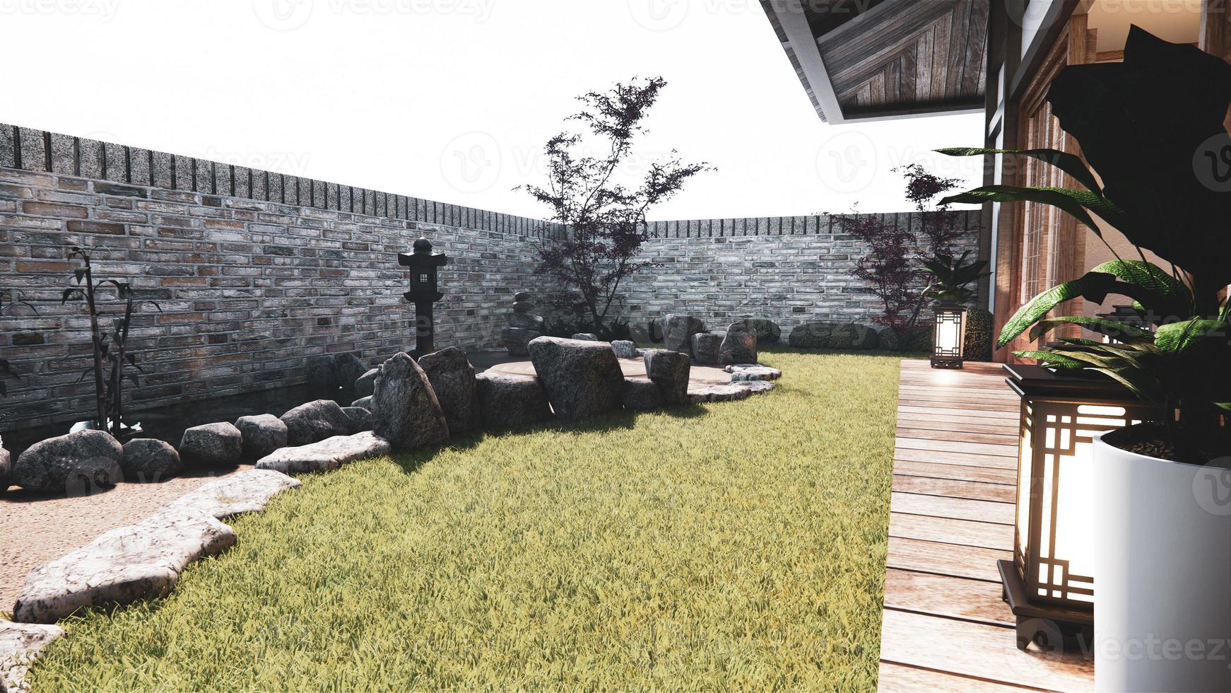 Japanese garden tropical exterior design japan style.3D rendering photo