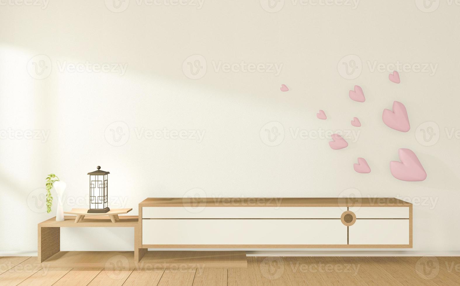 Tv cabinet in tropical empty room Japanese - zen style,minimal designs. 3D rendering photo