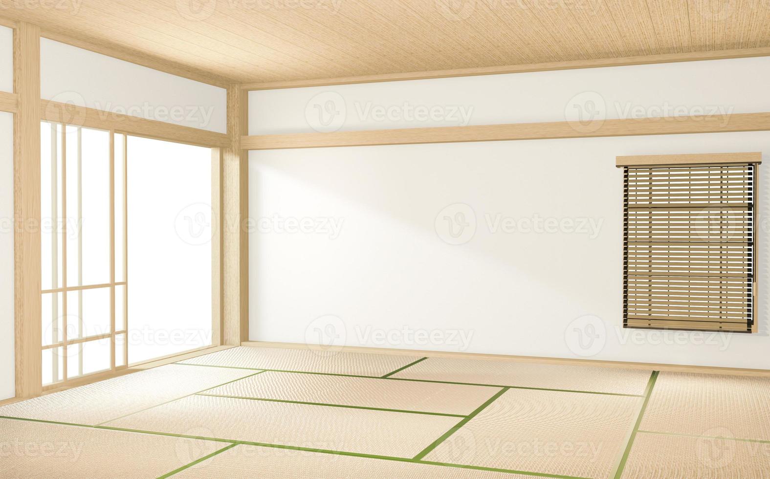 interior de la habitación de estilo tropical, habitación vacía de estilo japonés. Representación 3d foto