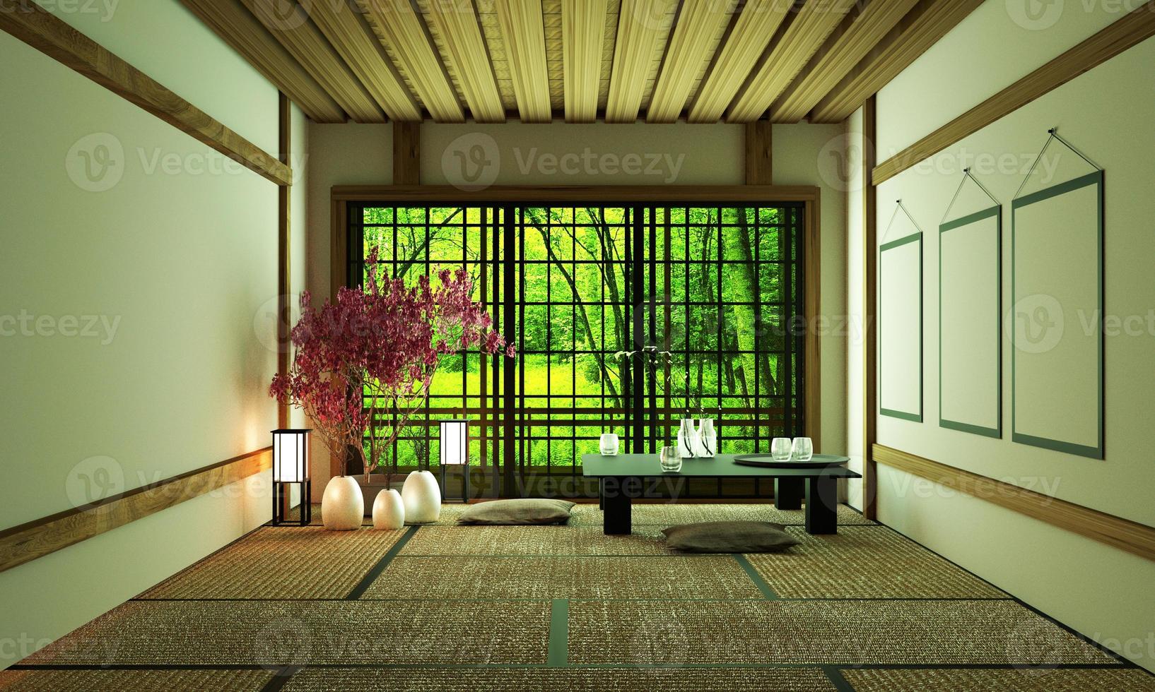 diseño de la habitación de estilo japonés representación 3d foto