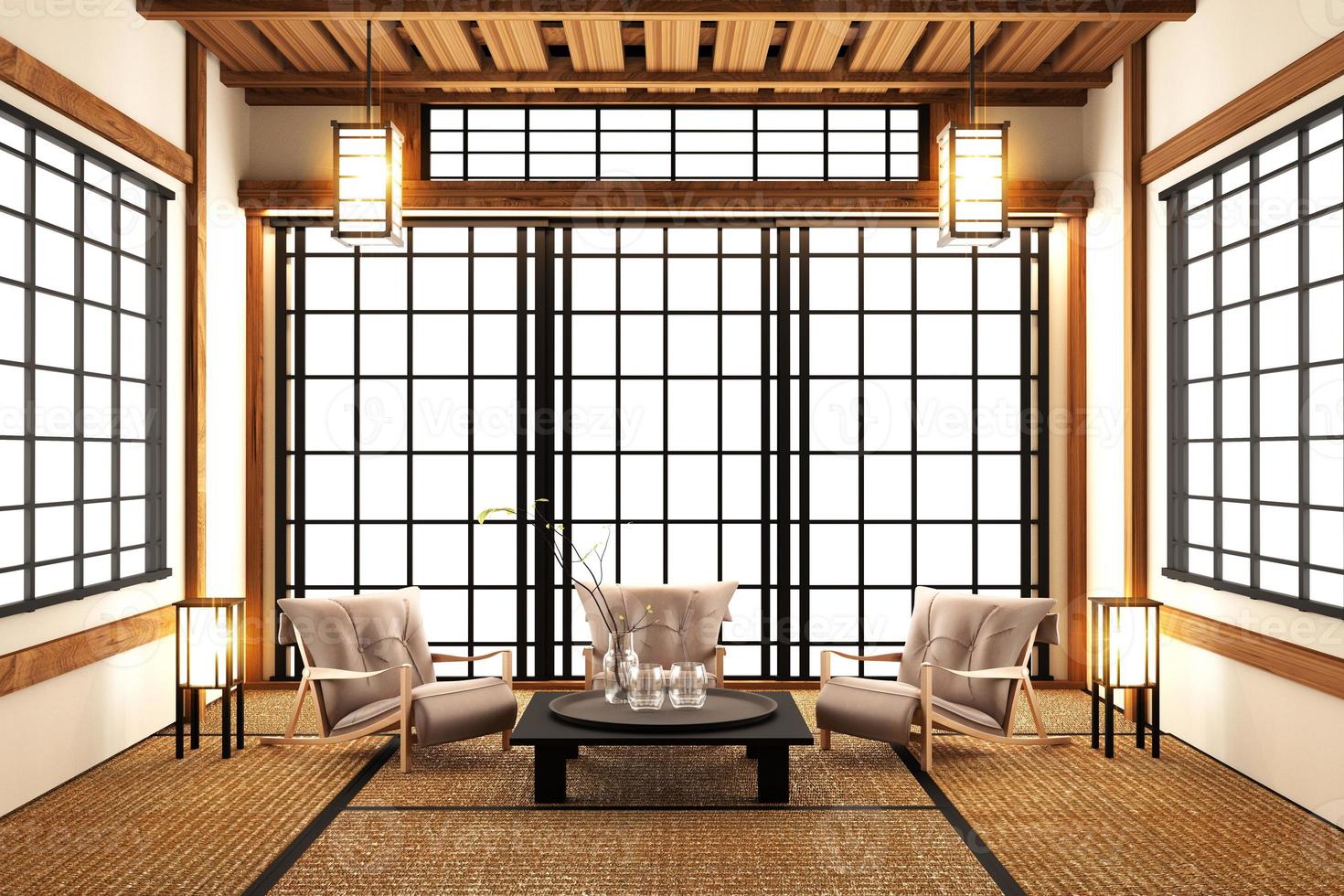 Japanese room interior in traditional and minimal .3D rendering photo