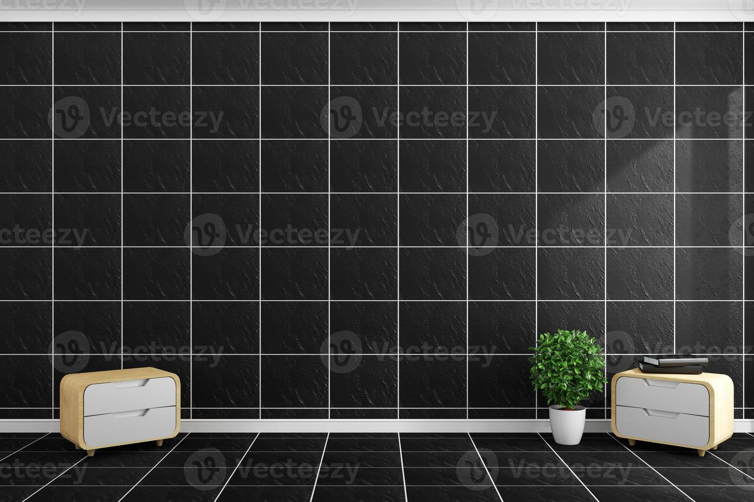 Black tiles modern style on black tiles wall and floor design. 3D rendering photo