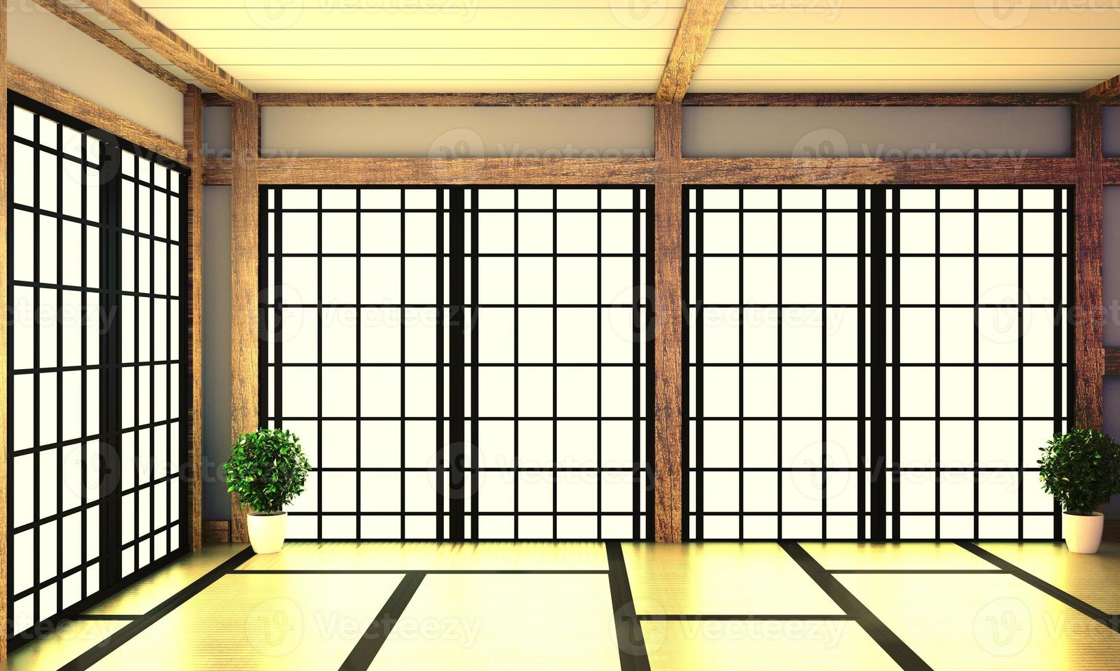 Empty Room japanese with tatami mat design . 3D rendering photo