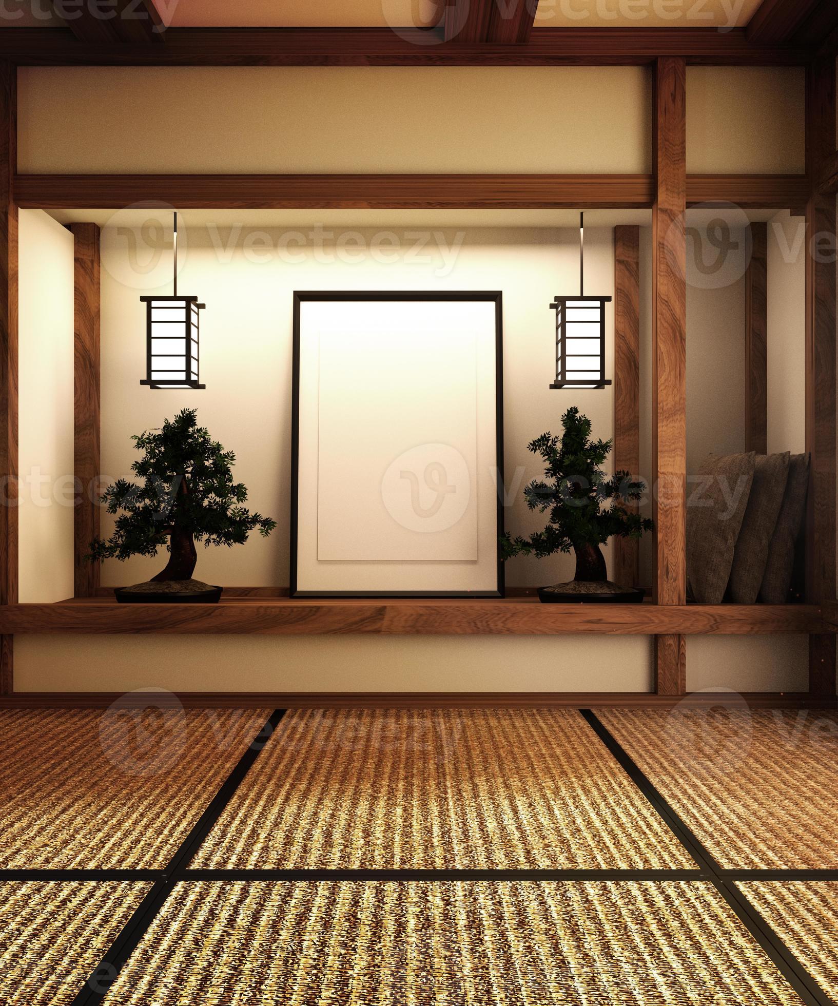 Simulacro, tatami japonés de la habitación vacía. diseñar lo más hermoso.  representación 3d