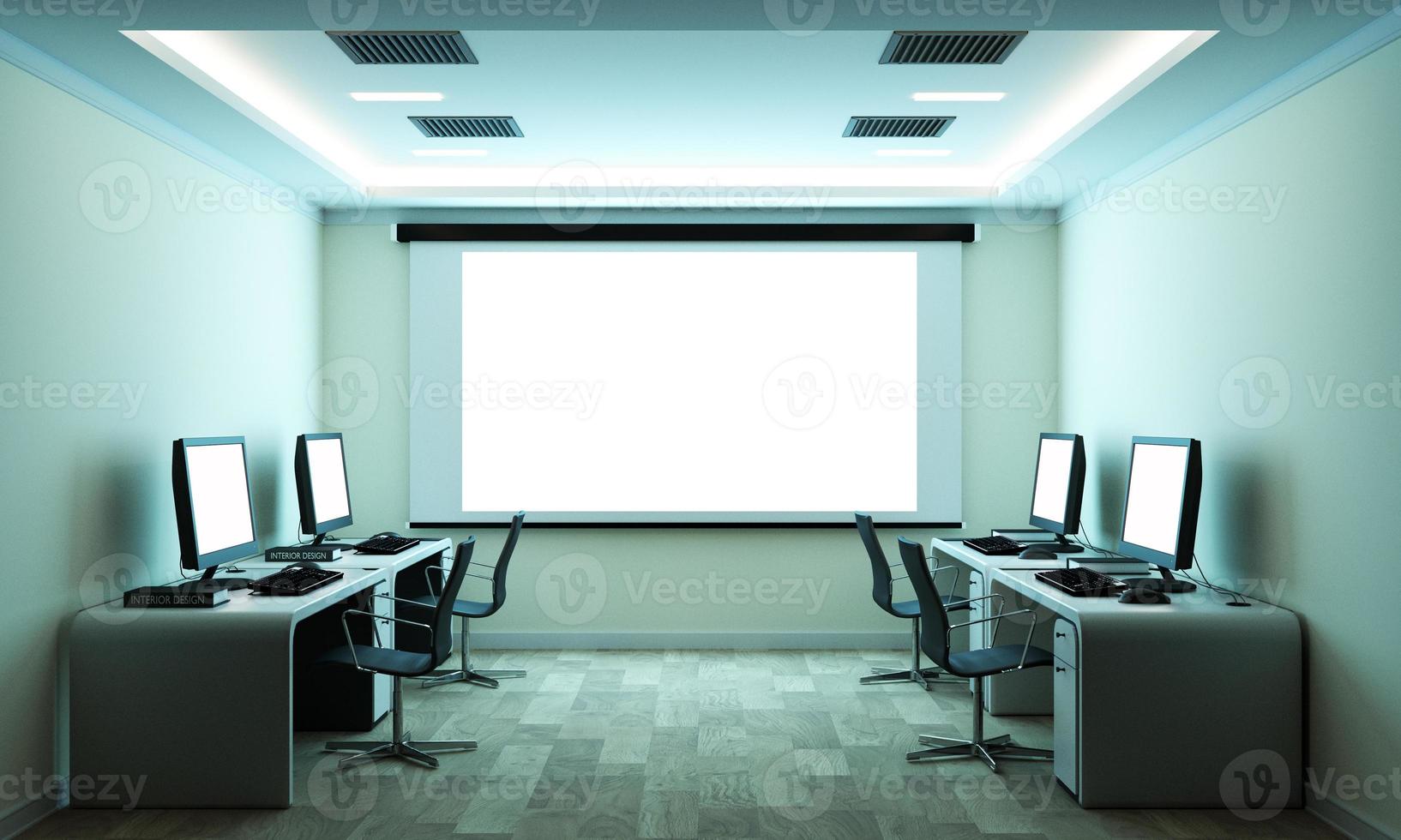 computer business - beautiful boardroom meeting room and computer table. 3D rendering photo