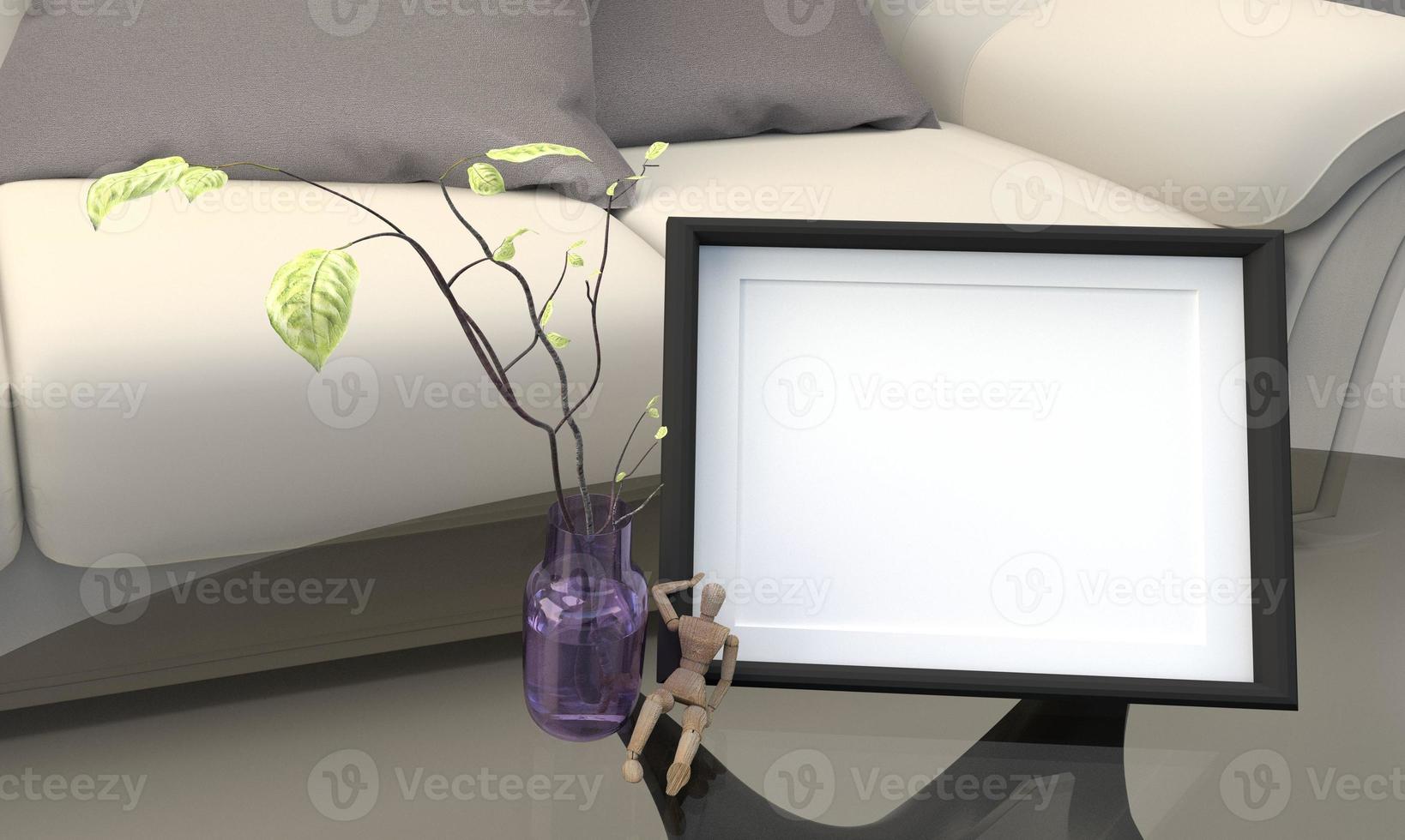 Frame on table. 3D rendering photo