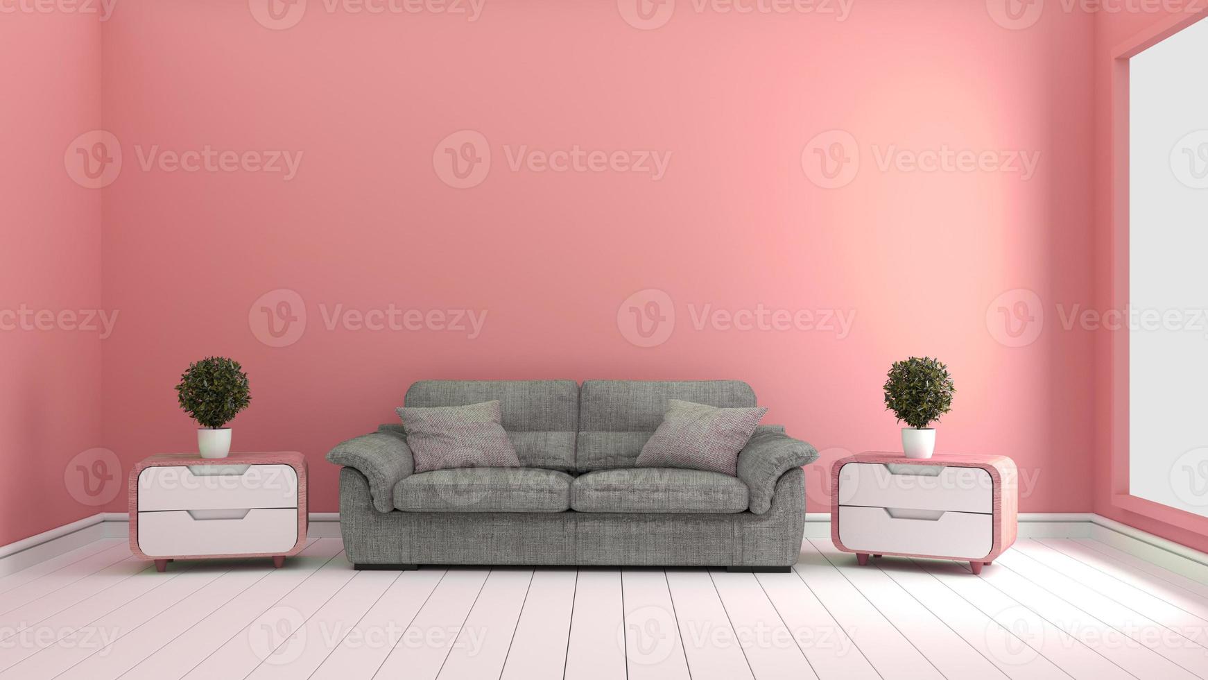 habitación rosa: habitación hermosa, habitación vacía, interior moderno y luminoso. Representación 3d foto