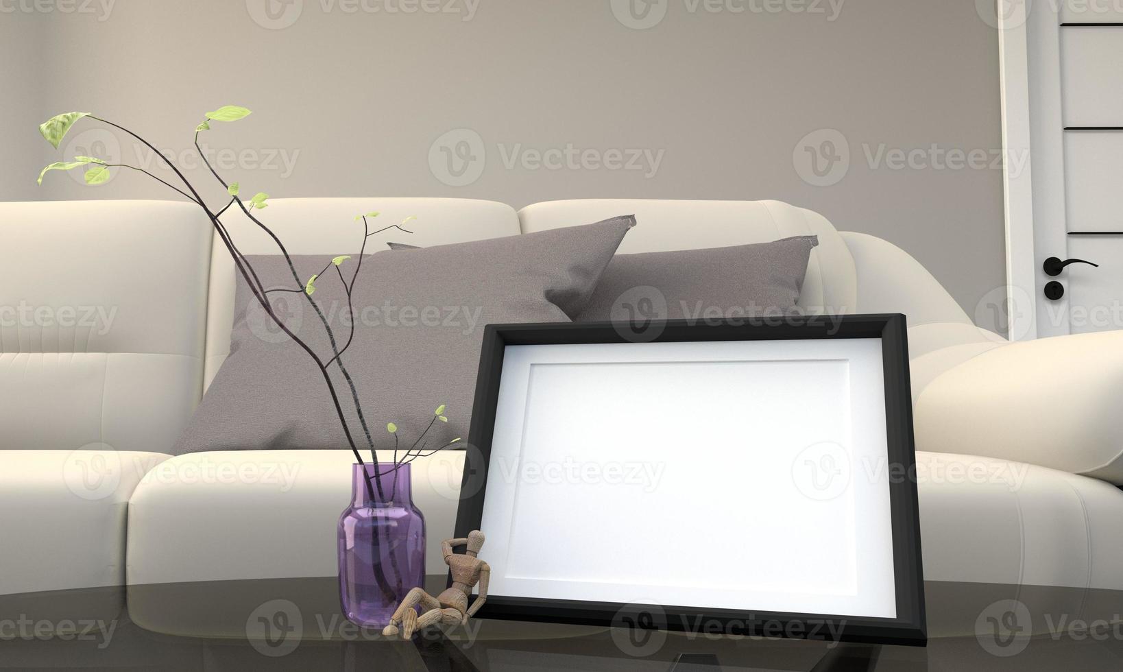 Frame on table. 3D rendering photo