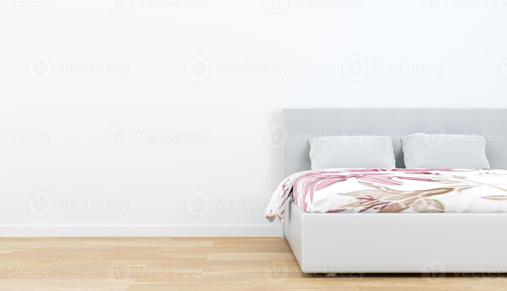 Bed Room Interior - wooden floor and empty white wall background. 3D rendering photo