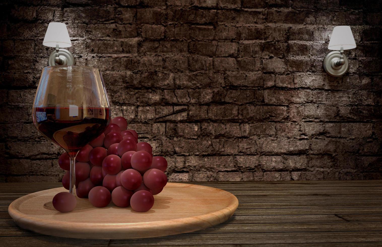 Grape and wine. 3D rendering photo