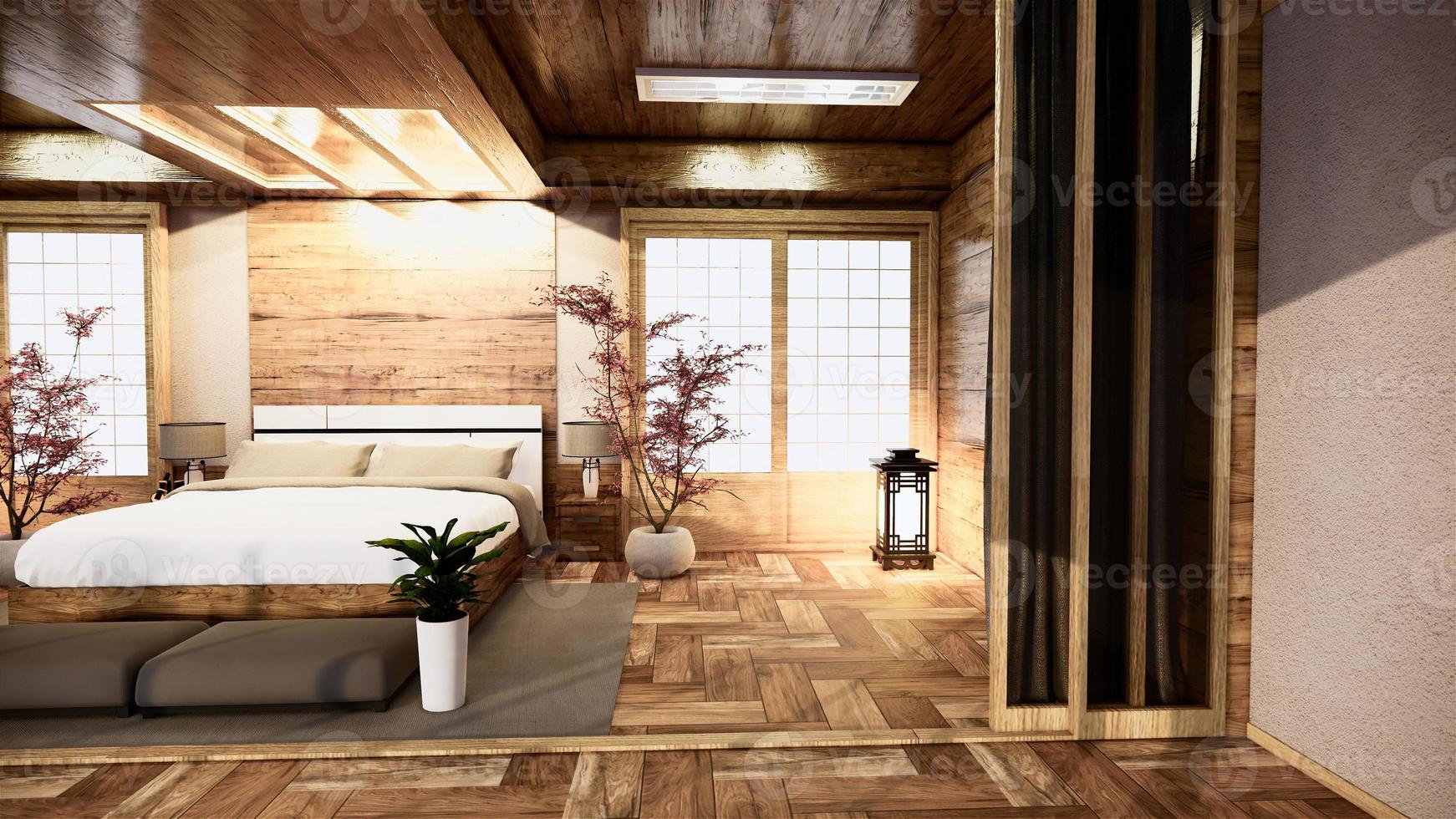 Dormitorio diseño de interiores japonés Representación 3D foto