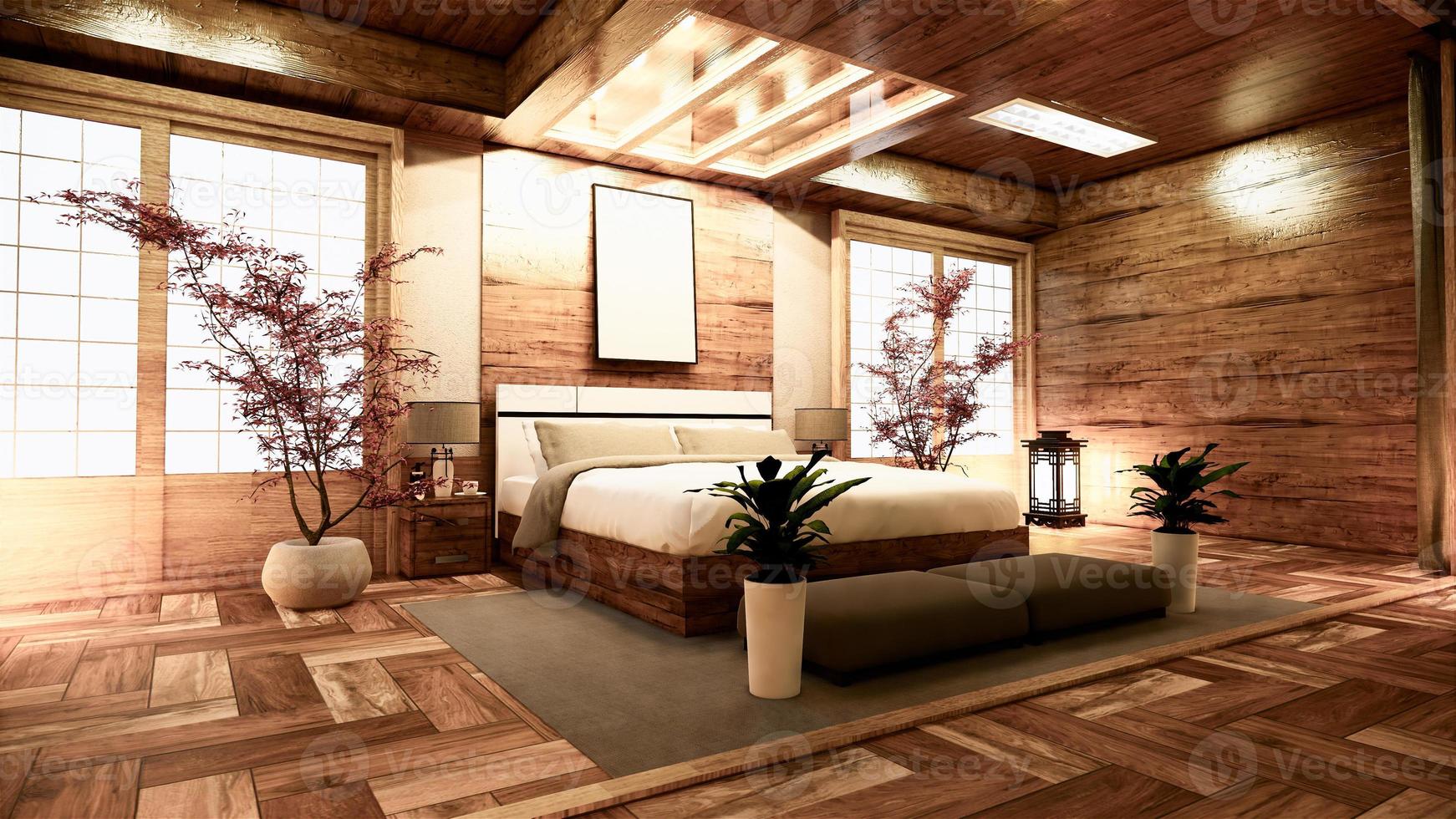 Dormitorio diseño de interiores japonés Representación 3D foto