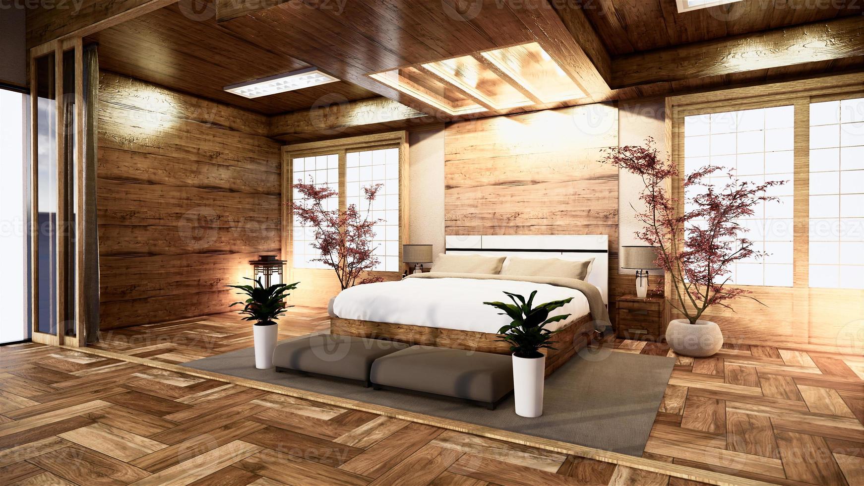 Dormitorio diseño de interiores japonés Representación 3D foto