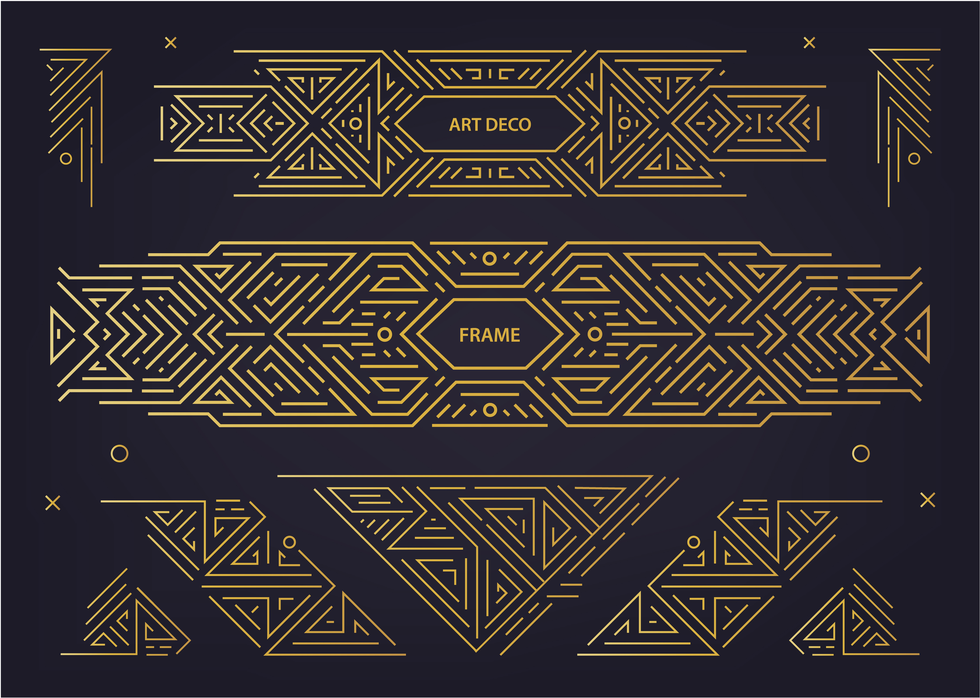Vector set of Art deco design elements. Golden dividers, book header  ornament patterns. 1920s and 30s vintage luxury elements. isolated set of  geometric style illustration 4611733 Vector Art at Vecteezy