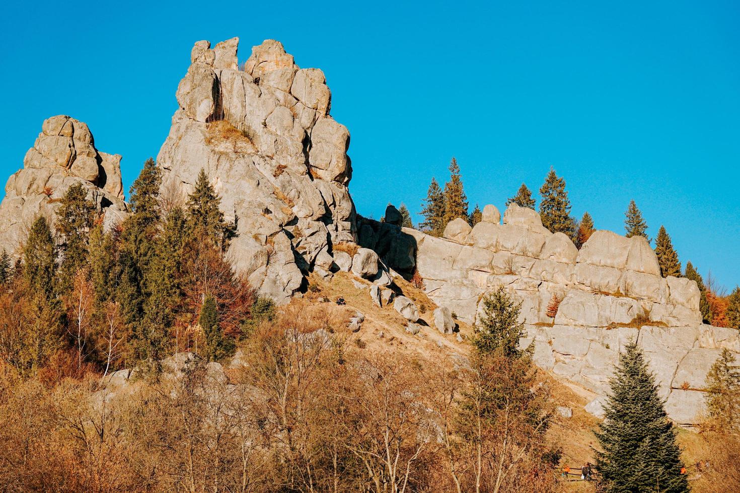 National park with rocks background. Thousand year old fortress of Tustan photo