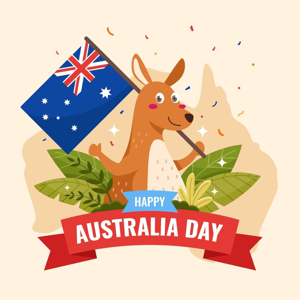 feliz día de australia con canguro y bandera vector