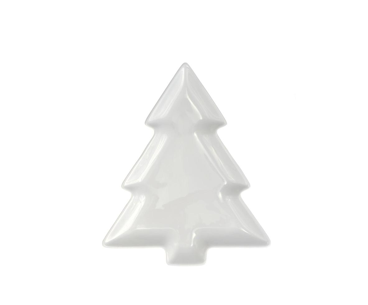 Empty white christmas tree plate for table Christmas festive setting. photo