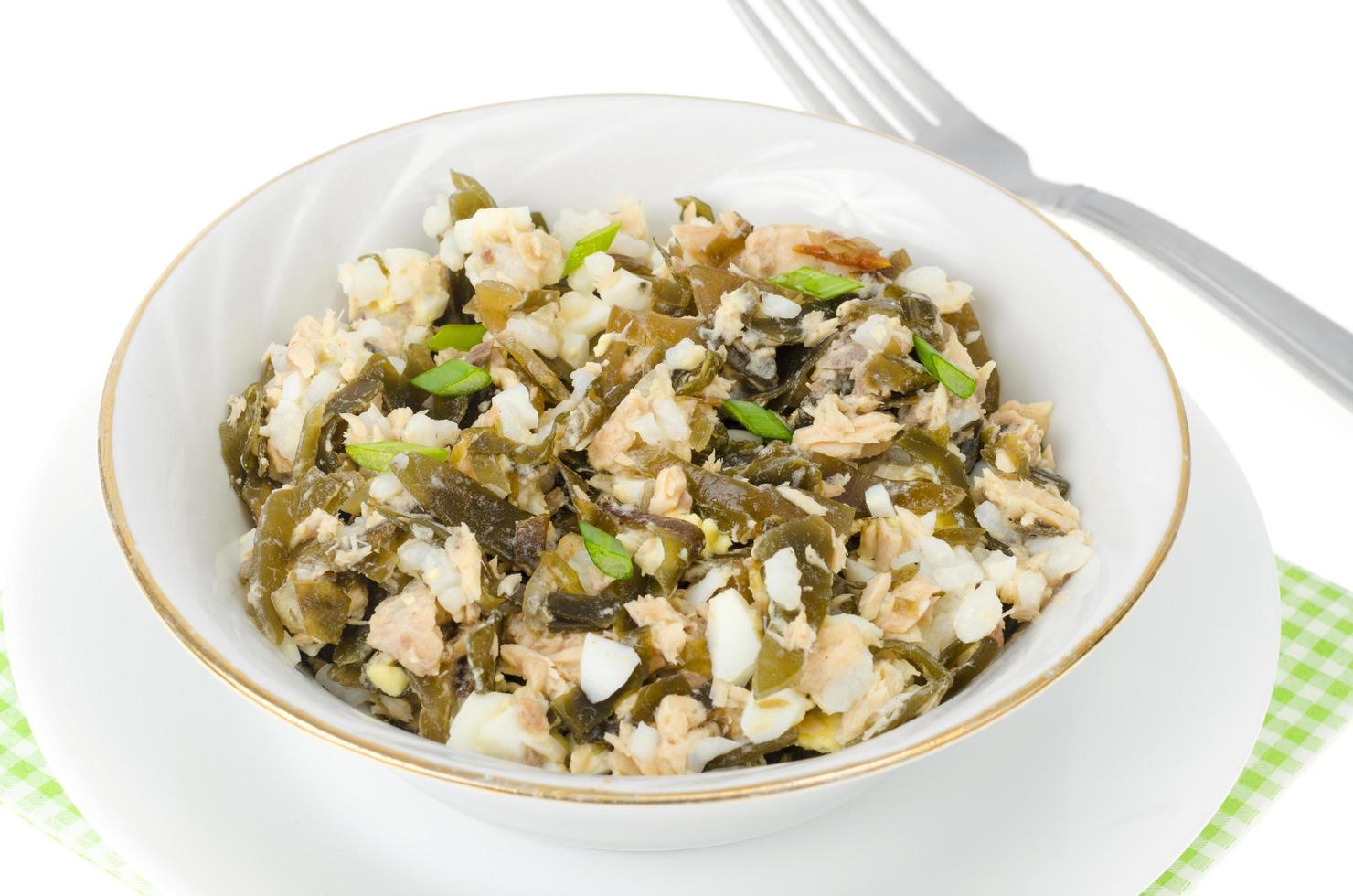 Appetizer of kelp, canned fish and eggs. 4612586 Stock Photo at Vecteezy